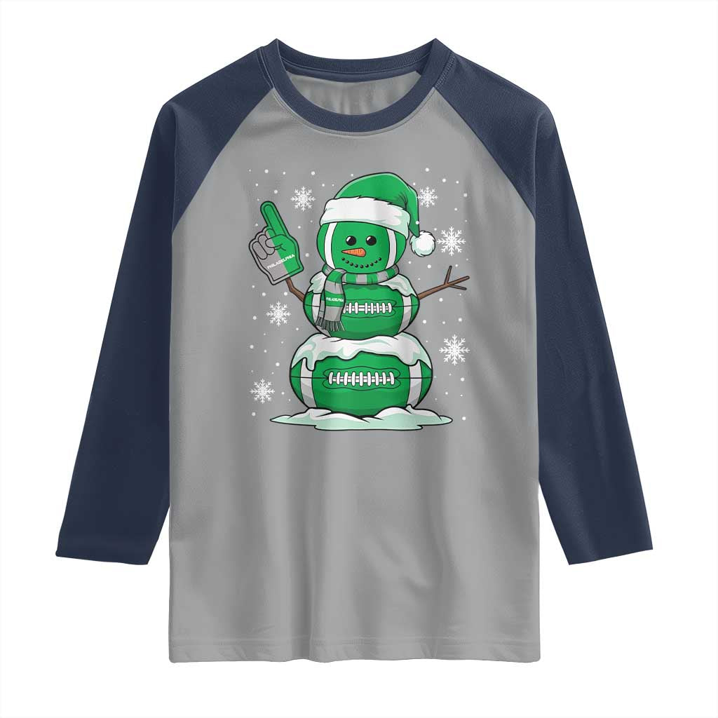 EF Christmas Snowman Raglan Shirt Funny Philly Fan Vintage Football Lovers TS10 Sport Gray Navy Print Your Wear