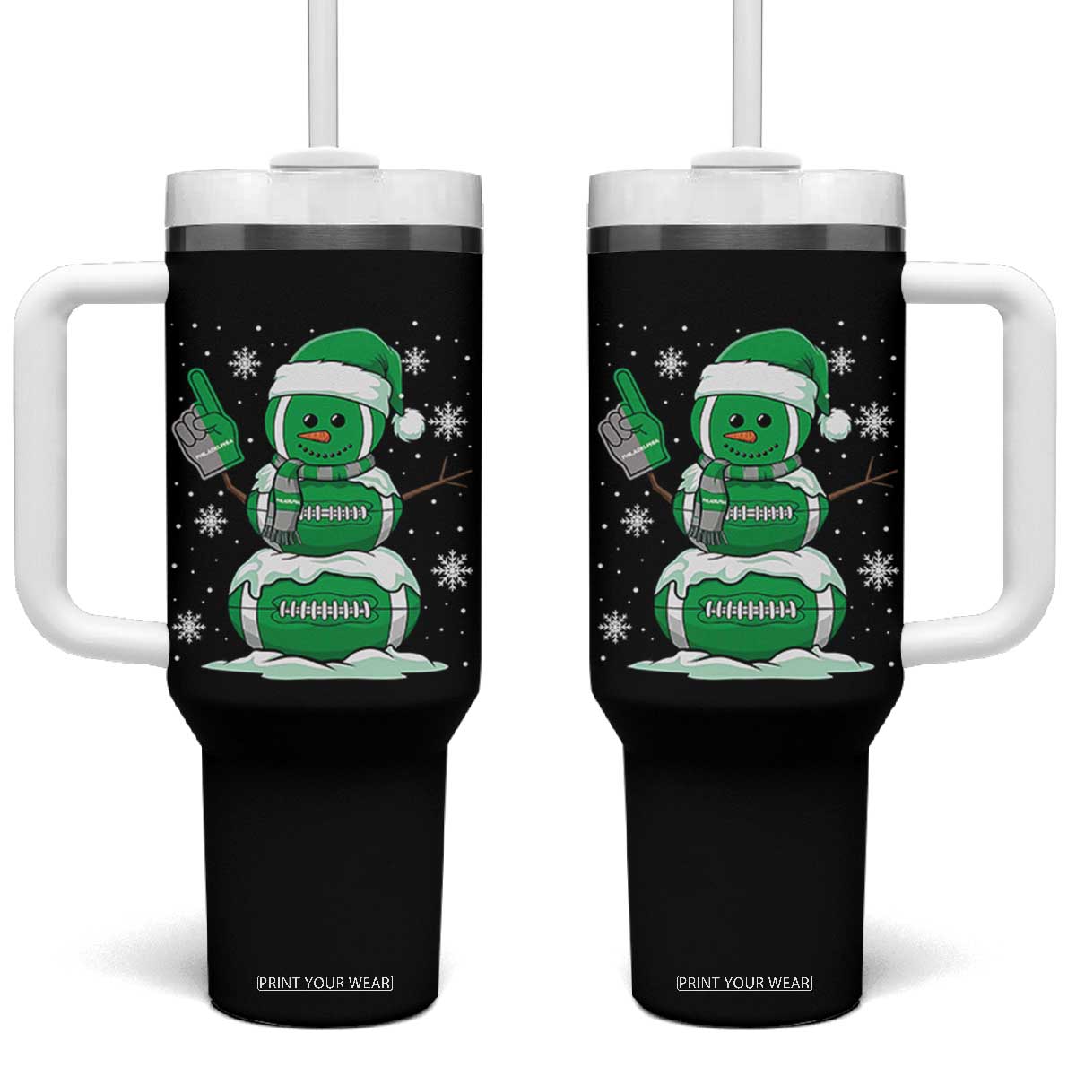 EF Christmas Snowman Tumbler With Handle Funny Philly Fan Vintage Football Lovers TS10 One Size: 40 oz Black Print Your Wear