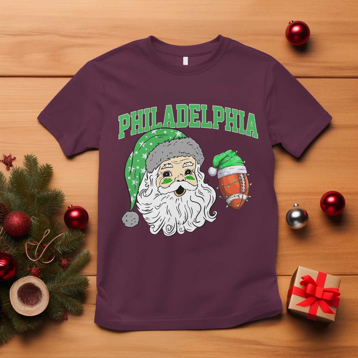 Christmas Santa Philly Lover T Shirt Funny EF Vintage Football Lovers TS10 Maroon Print Your Wear