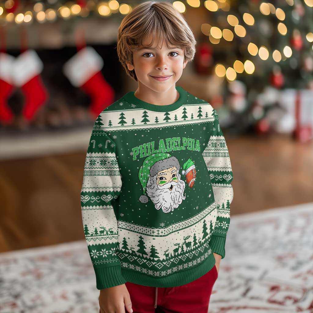 Christmas Santa Philly Lover Ugly Christmas Sweater Funny EF Vintage Football Lovers TS10 Forest Green Beige Print Your Wear