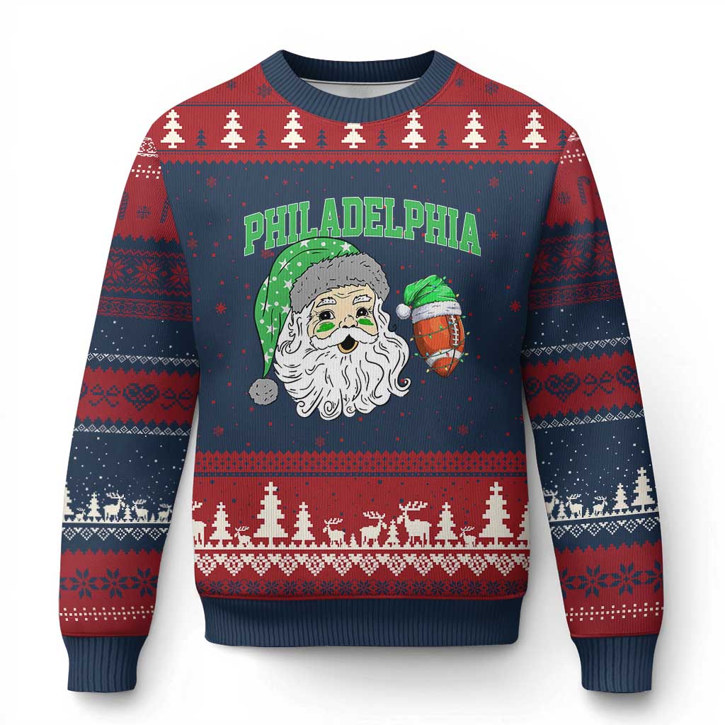 Christmas Santa Philly Lover Ugly Christmas Sweater Funny EF Vintage Football Lovers TS10 Navy Red Print Your Wear