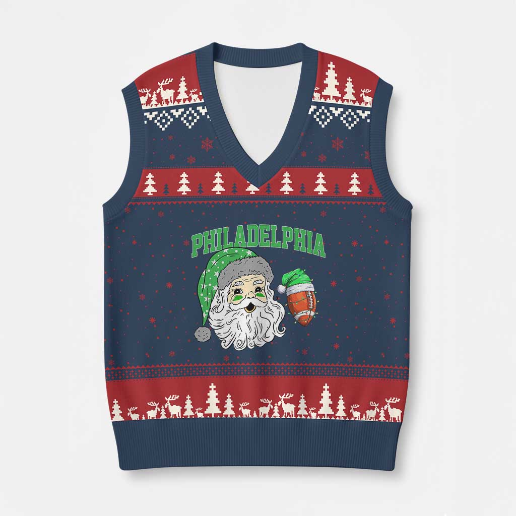 Christmas Santa Philly Lover V-Neck Knit Sweater Vest Funny EF Vintage Football Lovers TS10 Navy Red Print Your Wear