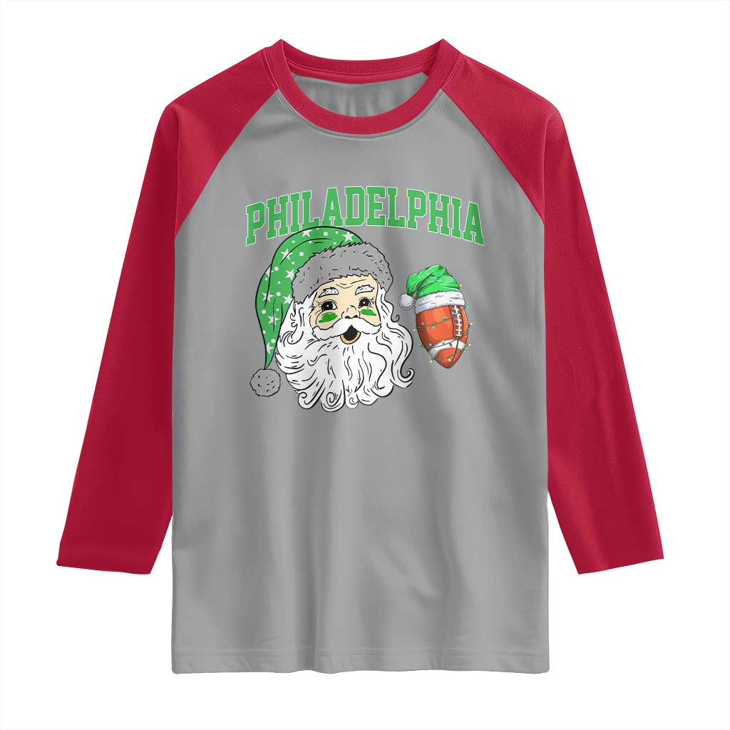 Christmas Santa Philly Lover Raglan Shirt Funny EF Vintage Football Lovers TS10 Sport Gray Red Print Your Wear