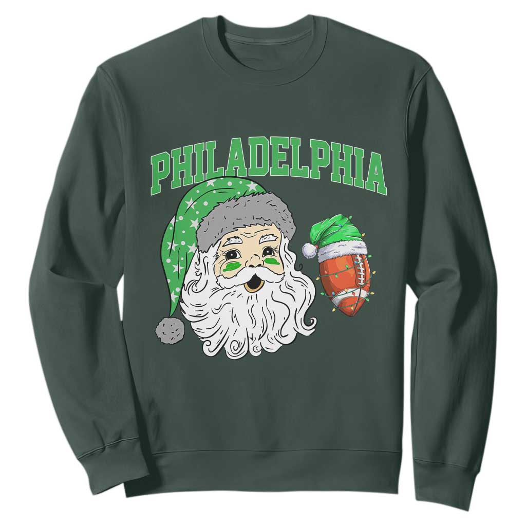 Philadelphia Santa Sweatshirt Funny Philly Fan Christmas Vintage Football Lovers TS10 Dark Forest Green Print Your Wear
