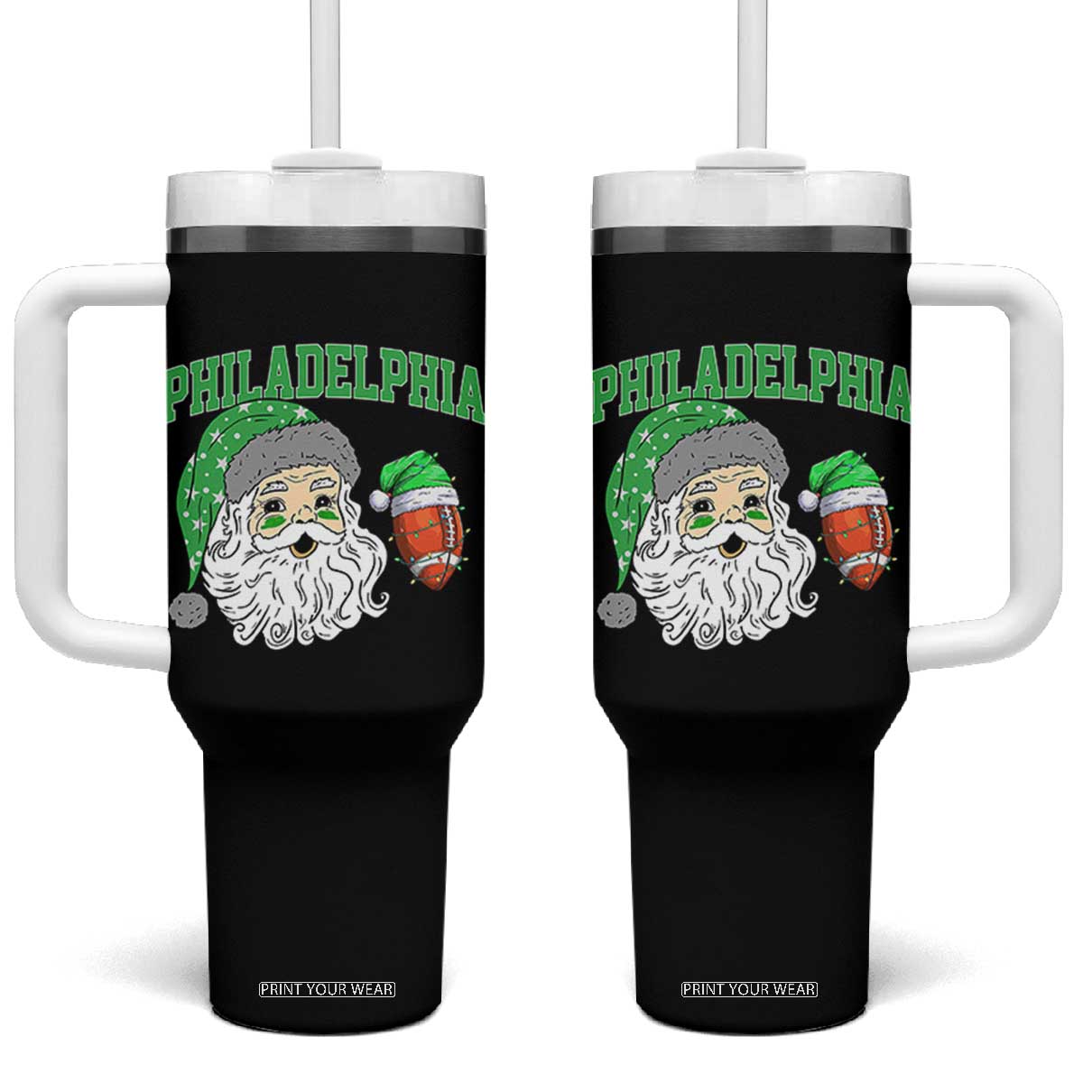 Christmas Santa Philly Lover Tumbler With Handle Funny EF Vintage Football Lovers TS10 One Size: 40 oz Black Print Your Wear