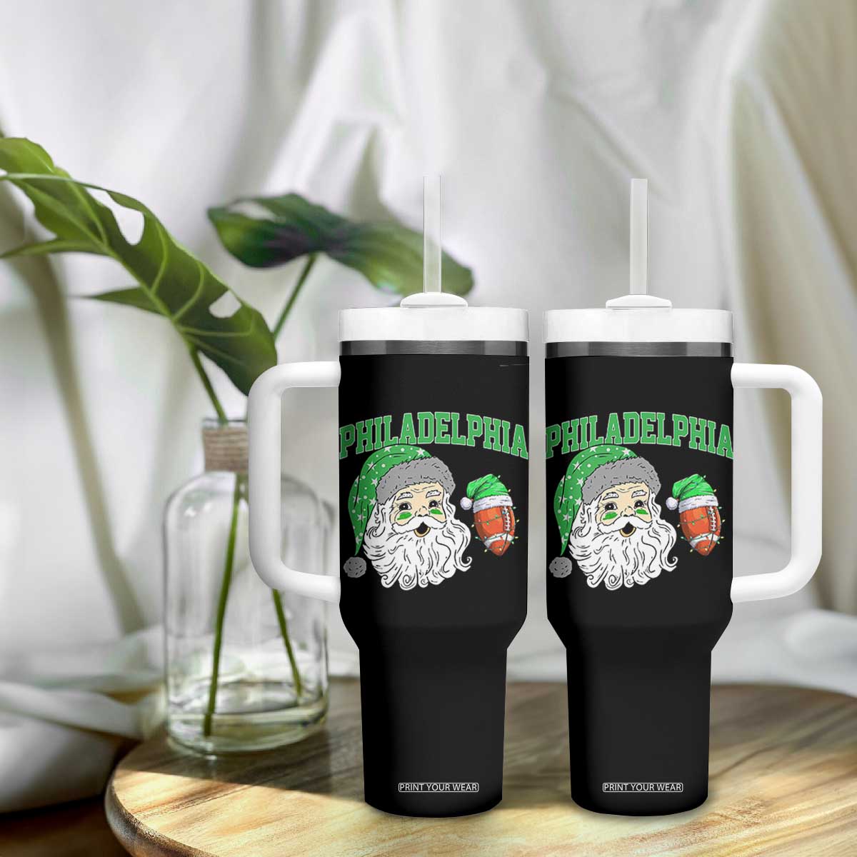 Christmas Santa Philly Lover Tumbler With Handle Funny EF Vintage Football Lovers TS10 Print Your Wear