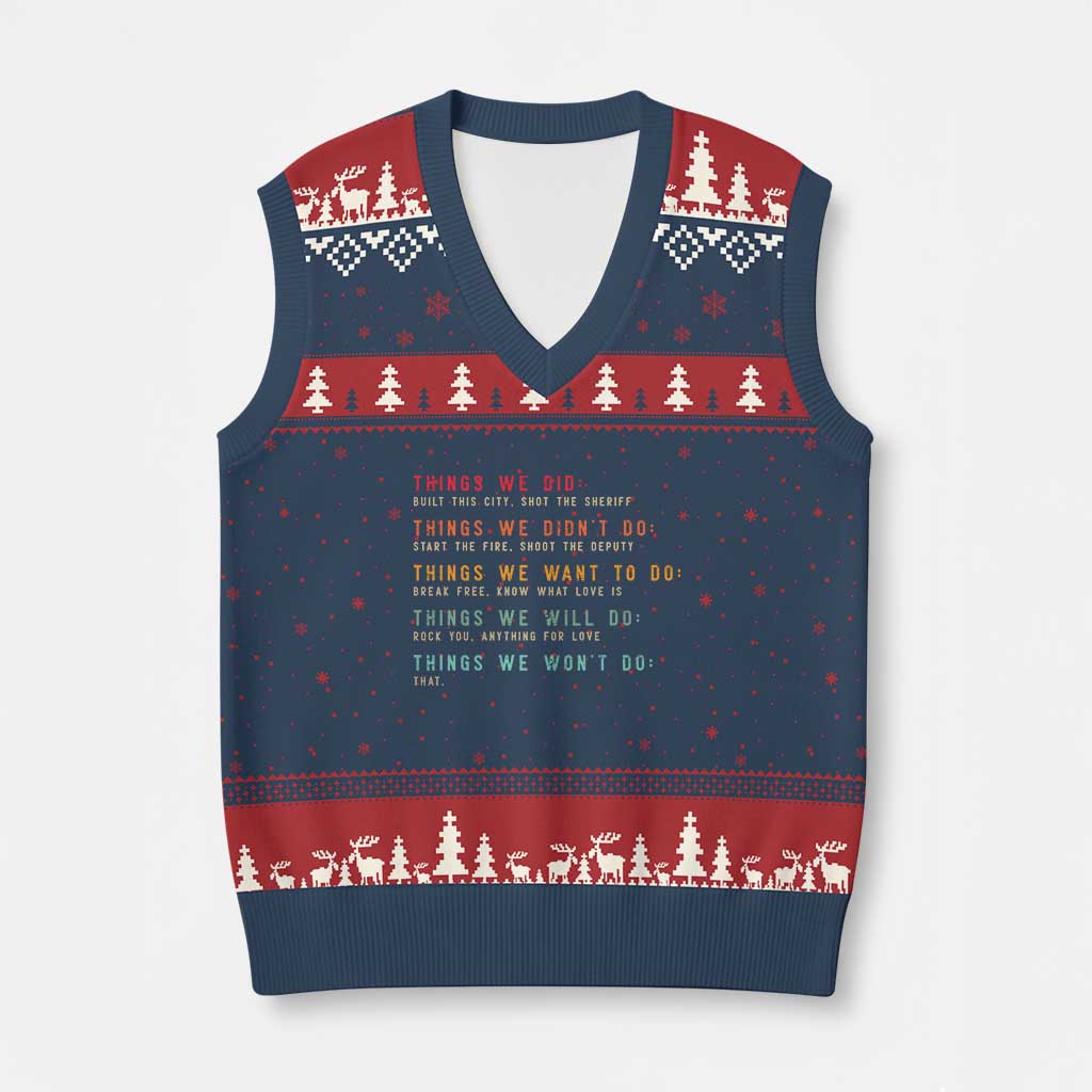 Retro Vintage Things We Did Didnt Want Will Wont Do V-Neck Knit Sweater Vest TS10 Navy Red Print Your Wear