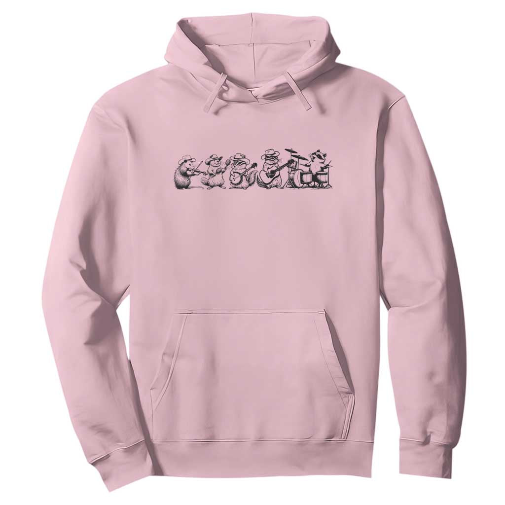 Animal Band Hoodie Funny Forest Animals Playing Instruments Vintage Music Lovers TS10 Light Pink Print Your Wear