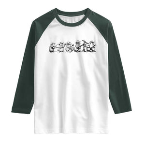 Animal Band Raglan Shirt Funny Forest Animals Playing Instruments Vintage Music Lovers TS10 White Dark Forest Green Print Your Wear