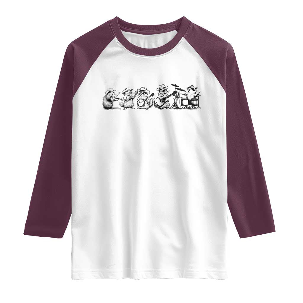 Animal Band Raglan Shirt Funny Forest Animals Playing Instruments Vintage Music Lovers TS10 White Maroon Print Your Wear