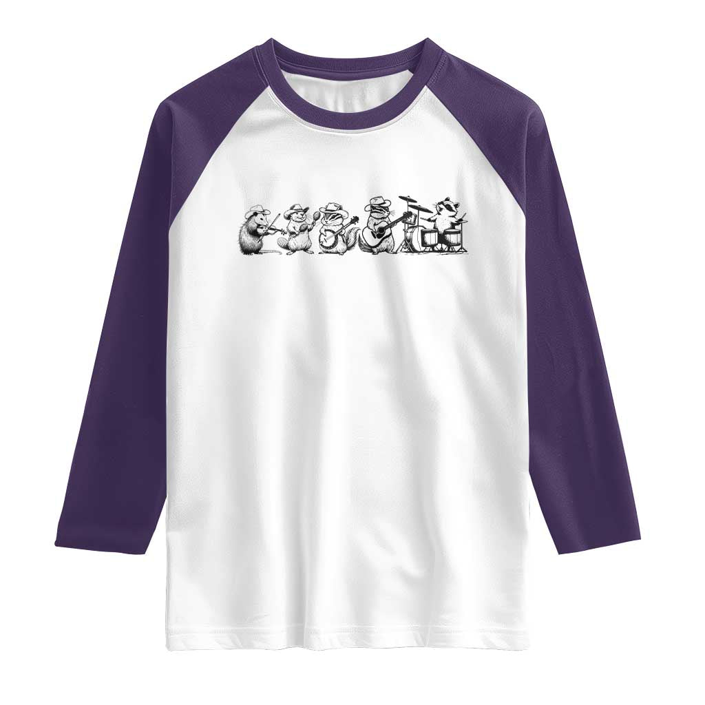Animal Band Raglan Shirt Funny Forest Animals Playing Instruments Vintage Music Lovers TS10 White Purple Print Your Wear