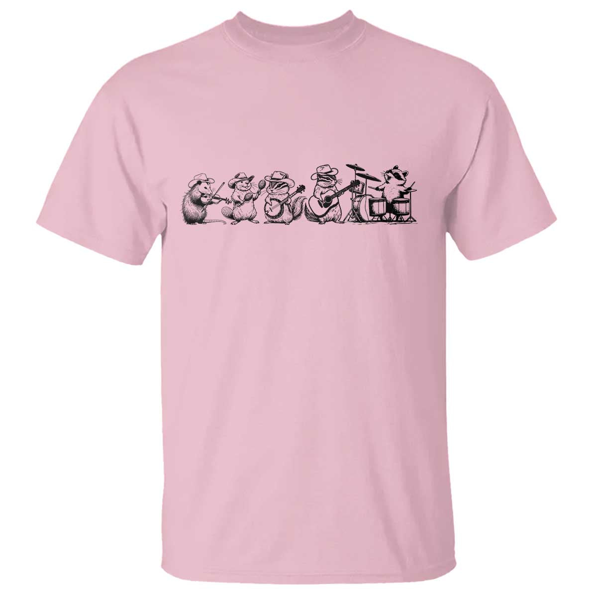 Animal Band T Shirt Funny Forest Animals Playing Instruments Vintage Music Lovers TS10 Light Pink Print Your Wear