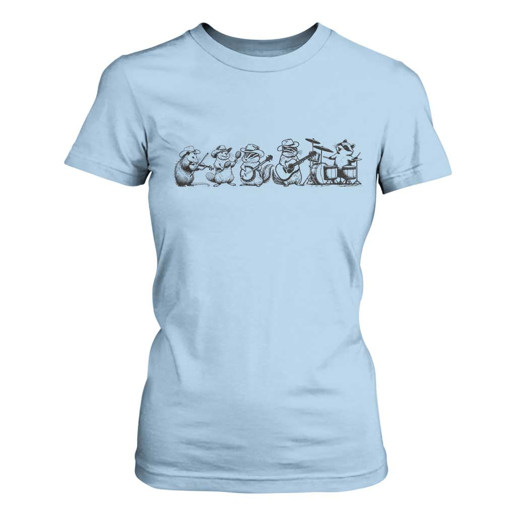 Animal Band T Shirt For Women Funny Forest Animals Playing Instruments Vintage Music Lovers TS10 Light Blue Print Your Wear