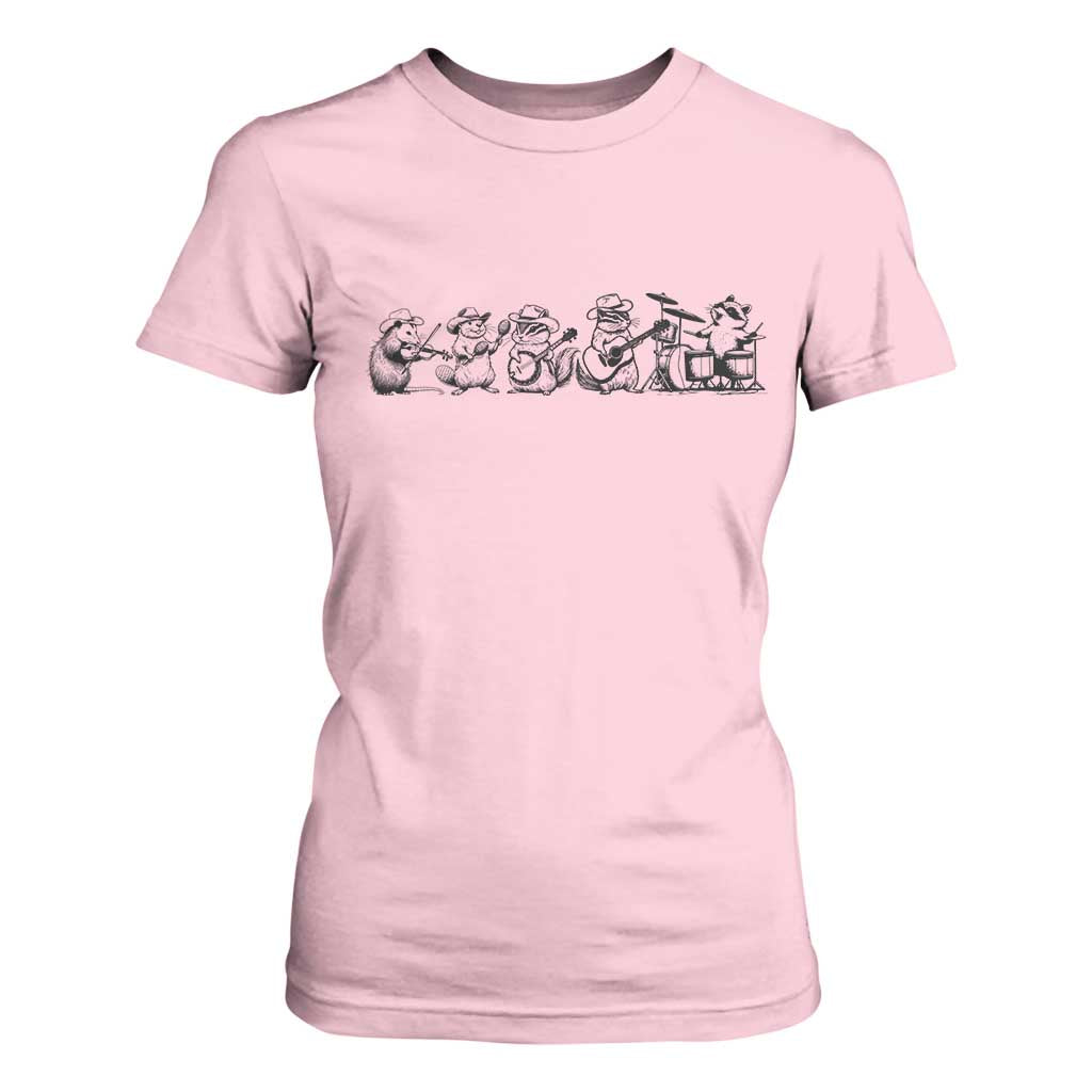 Animal Band T Shirt For Women Funny Forest Animals Playing Instruments Vintage Music Lovers TS10 Light Pink Print Your Wear