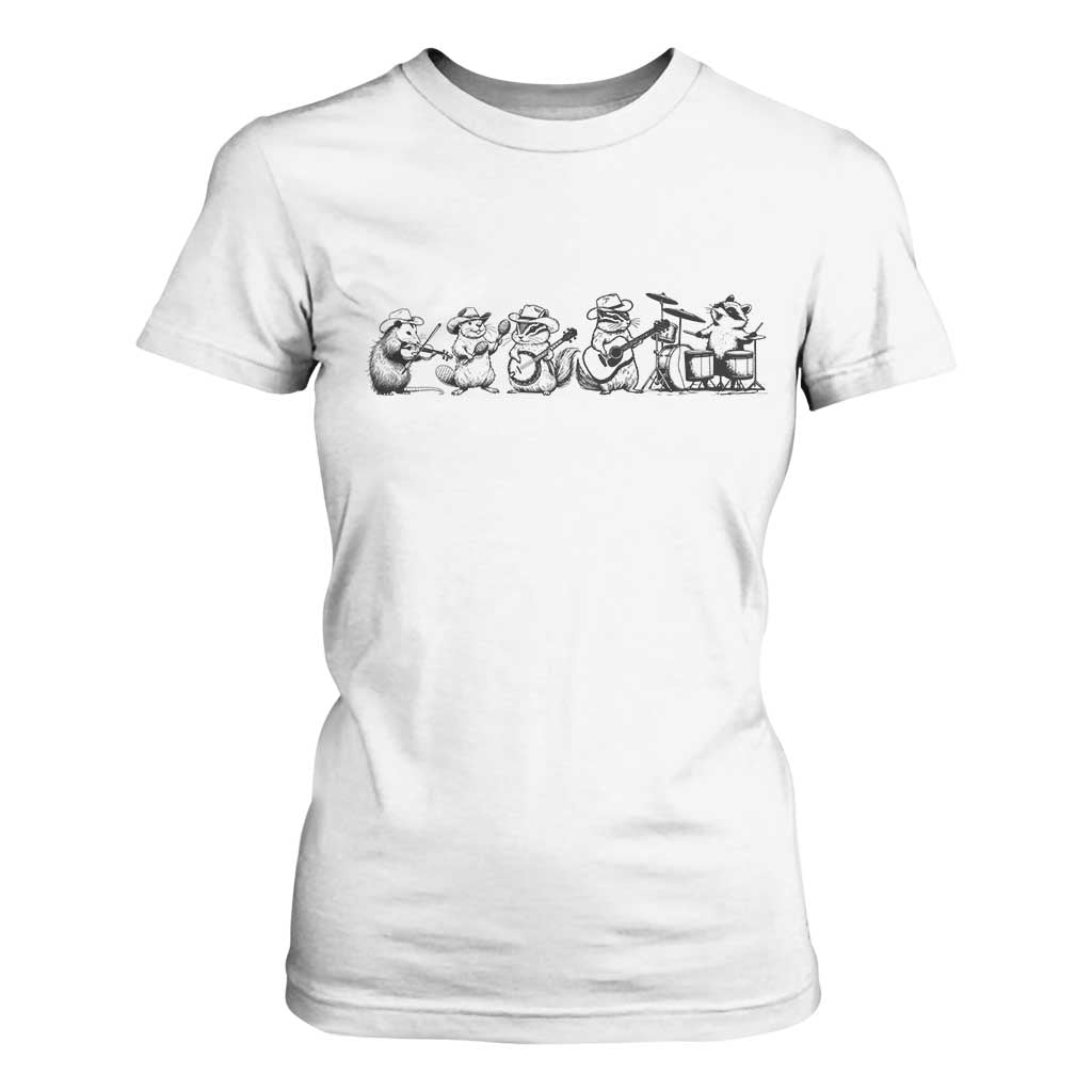 Animal Band T Shirt For Women Funny Forest Animals Playing Instruments Vintage Music Lovers TS10 White Print Your Wear