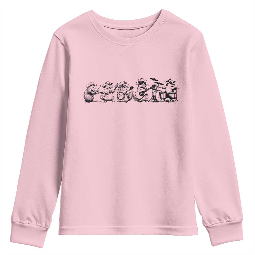 Animal Band Youth Sweatshirt Funny Forest Animals Playing Instruments Vintage Music Lovers TS10 Light Pink Print Your Wear