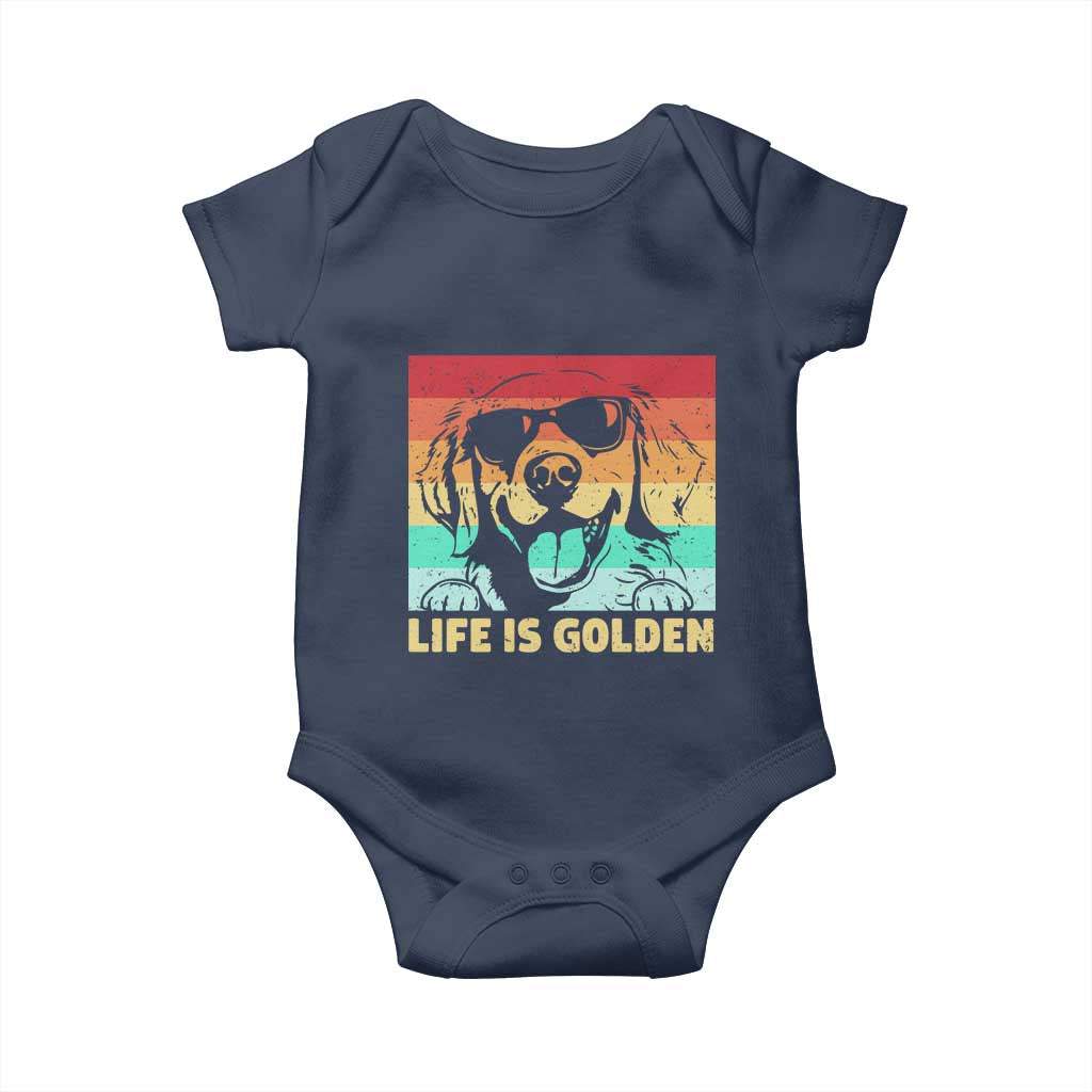 Golden Retriever Dog Baby Onesie Life is Golden Retro Vintage TS10 Navy Print Your Wear