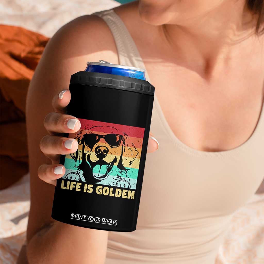 Golden Retriever Dog 4 in 1 Can Cooler Tumbler Life is Golden Retro Vintage TS10 Print Your Wear
