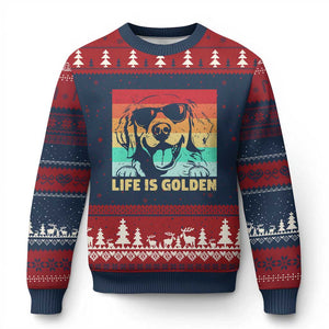 Golden Retriever Dog Ugly Christmas Sweater Life is Golden Retro Vintage TS10 Navy Red Print Your Wear
