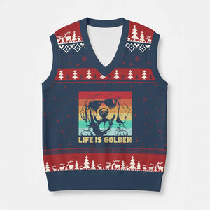 Golden Retriever Dog V-Neck Knit Sweater Vest Life is Golden Retro Vintage TS10 Navy Red Print Your Wear