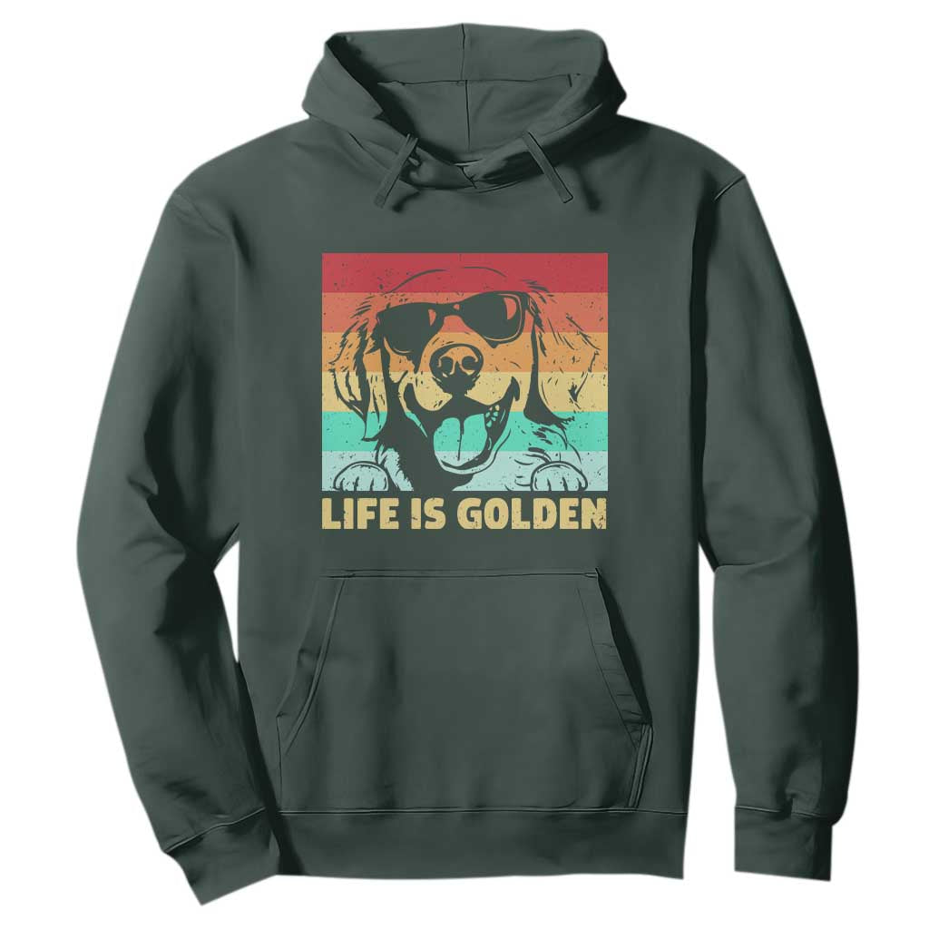 Golden Retriever Dog Hoodie Life is Golden Retro Vintage TS10 Dark Forest Green Print Your Wear