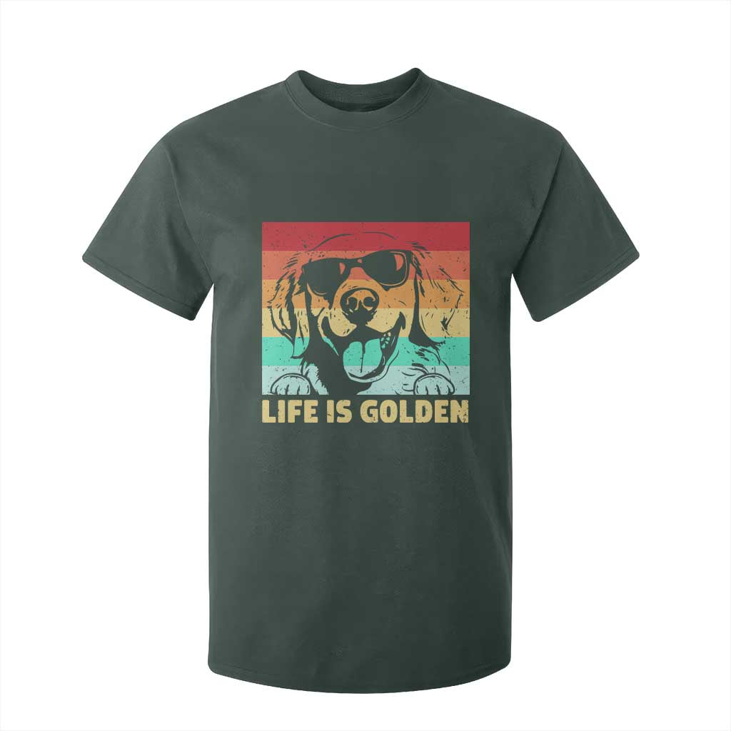 Golden Retriever Dog T Shirt For Kid Life is Golden Retro Vintage TS10 Dark Forest Green Print Your Wear