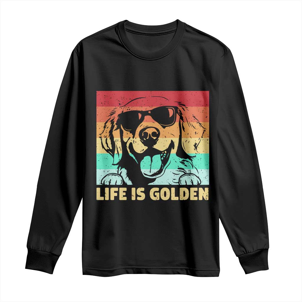 Golden Retriever Dog Long Sleeve Shirt Life is Golden Retro Vintage TS10 Black Print Your Wear