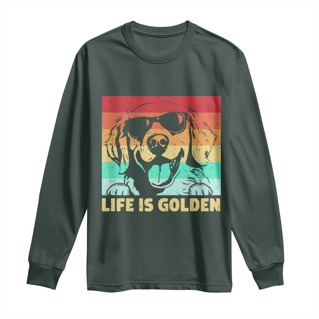 Golden Retriever Dog Long Sleeve Shirt Life is Golden Retro Vintage TS10 Dark Forest Green Print Your Wear