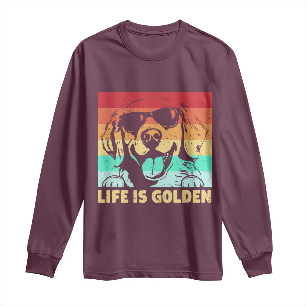 Golden Retriever Dog Long Sleeve Shirt Life is Golden Retro Vintage TS10 Maroon Print Your Wear