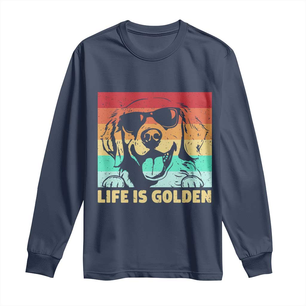Golden Retriever Dog Long Sleeve Shirt Life is Golden Retro Vintage TS10 Navy Print Your Wear