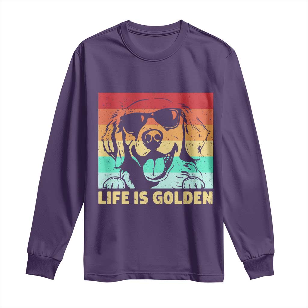 Golden Retriever Dog Long Sleeve Shirt Life is Golden Retro Vintage TS10 Purple Print Your Wear