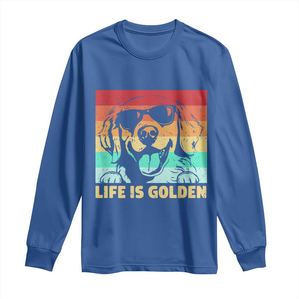 Golden Retriever Dog Long Sleeve Shirt Life is Golden Retro Vintage TS10 Royal Blue Print Your Wear