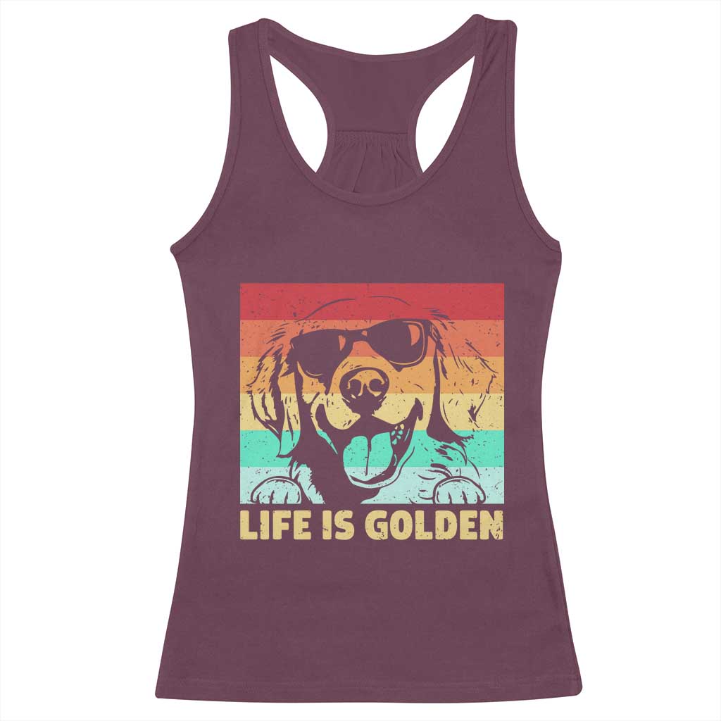 Golden Retriever Dog Racerback Tank Top Life is Golden Retro Vintage TS10 Maroon Print Your Wear