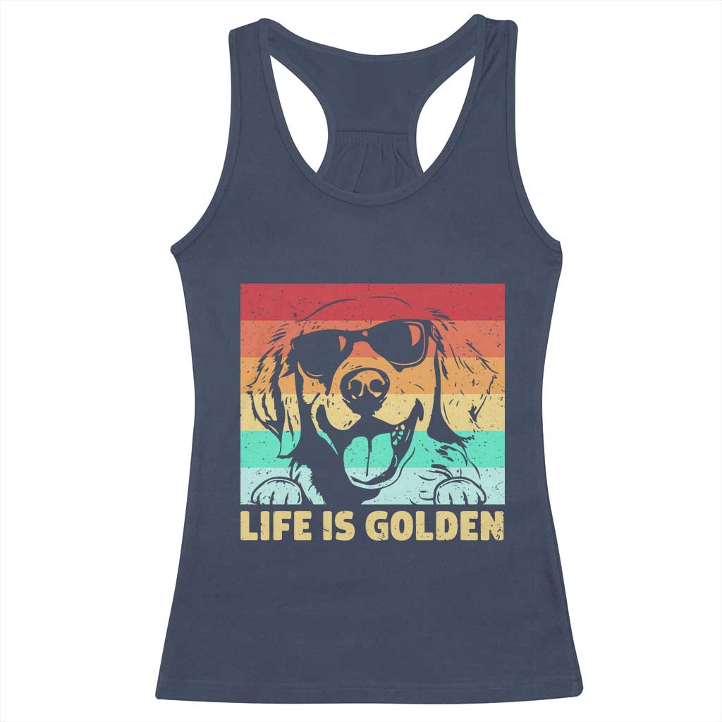 Golden Retriever Dog Racerback Tank Top Life is Golden Retro Vintage TS10 Navy Print Your Wear