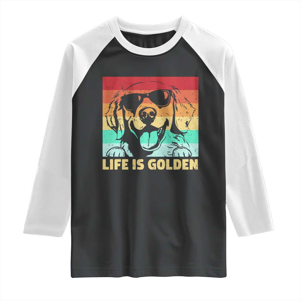 Golden Retriever Dog Raglan Shirt Life is Golden Retro Vintage TS10 Black White Print Your Wear