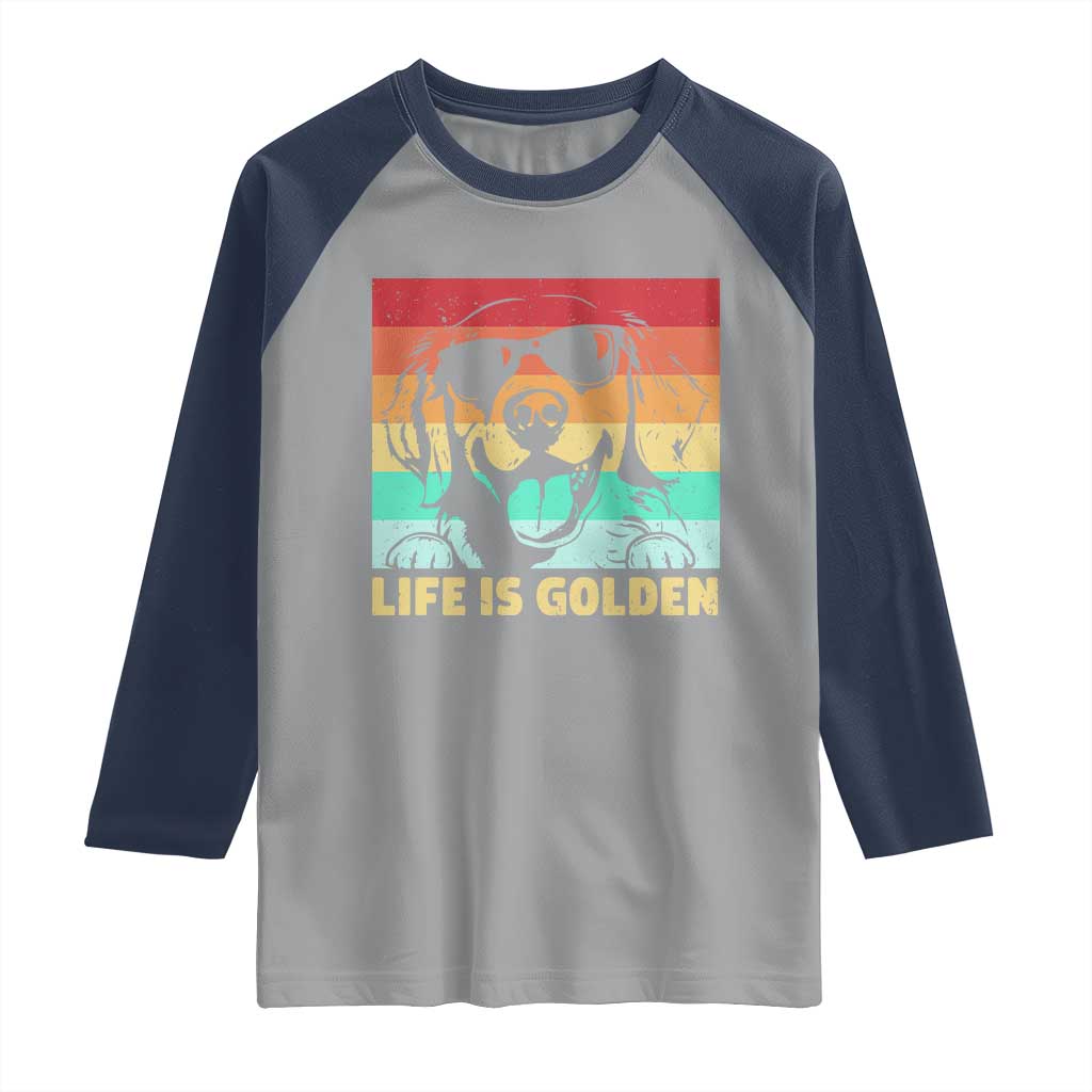 Golden Retriever Dog Raglan Shirt Life is Golden Retro Vintage TS10 Sport Gray Navy Print Your Wear