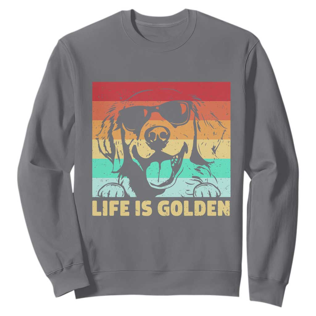 Golden Retriever Dog Sweatshirt Life is Golden Retro Vintage TS10 Charcoal Print Your Wear