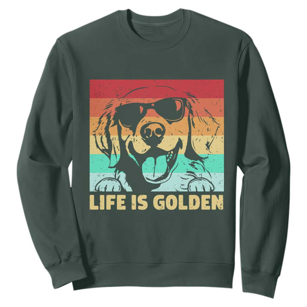 Golden Retriever Dog Sweatshirt Life is Golden Retro Vintage TS10 Dark Forest Green Print Your Wear