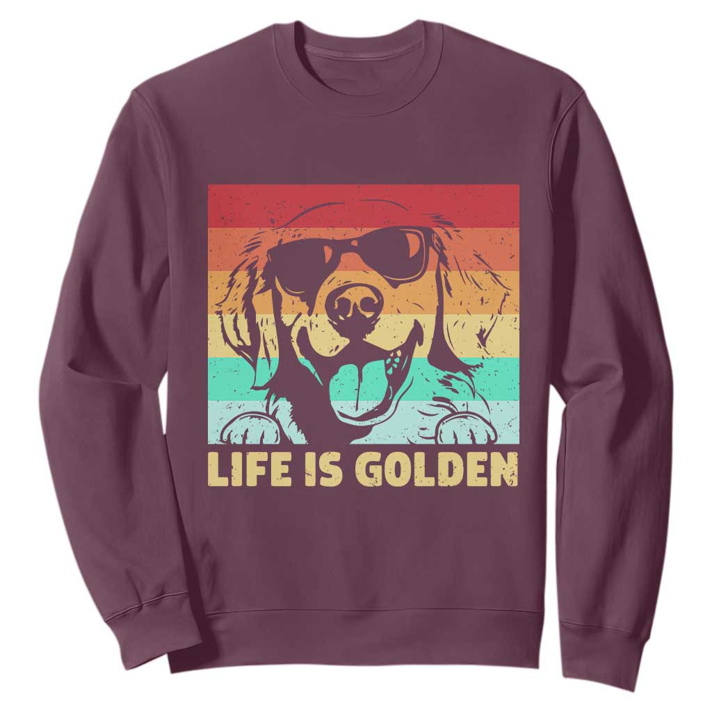 Golden Retriever Dog Sweatshirt Life is Golden Retro Vintage TS10 Maroon Print Your Wear