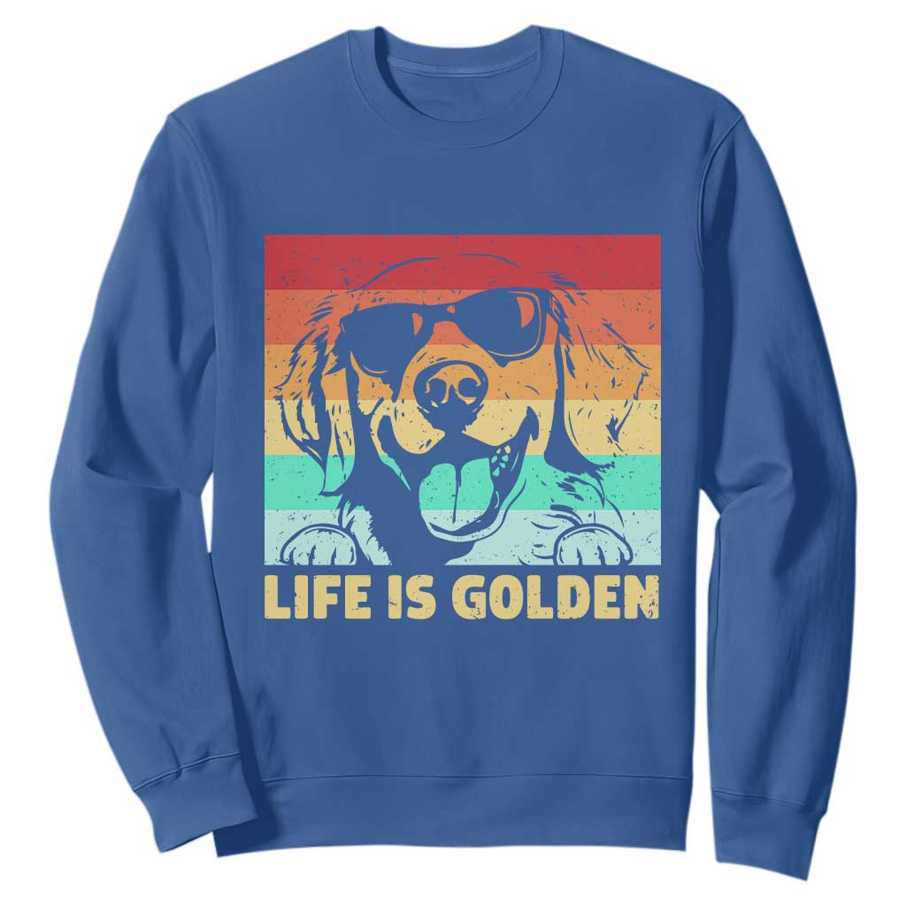 Golden Retriever Dog Sweatshirt Life is Golden Retro Vintage TS10 Royal Blue Print Your Wear