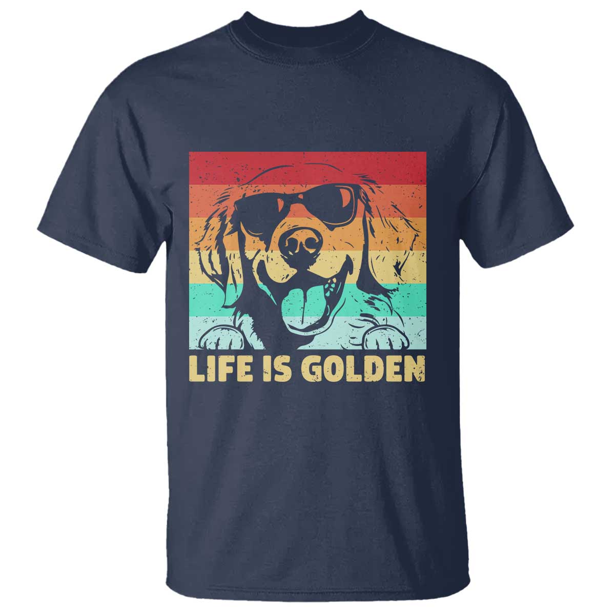Golden Retriever Dog T Shirt Life is Golden Retro Vintage TS10 Navy Print Your Wear