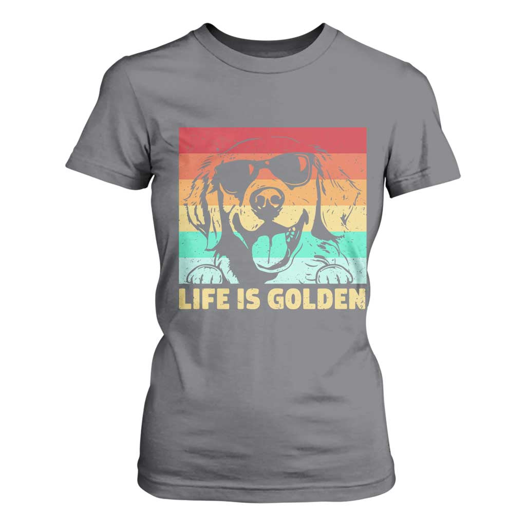 Golden Retriever Dog T Shirt For Women Life is Golden Retro Vintage TS10 Charcoal Print Your Wear
