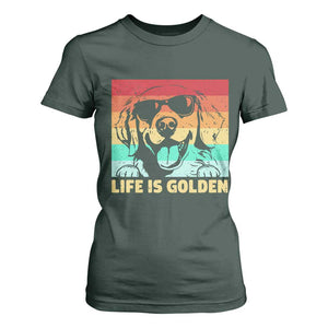 Golden Retriever Dog T Shirt For Women Life is Golden Retro Vintage TS10 Dark Forest Green Print Your Wear