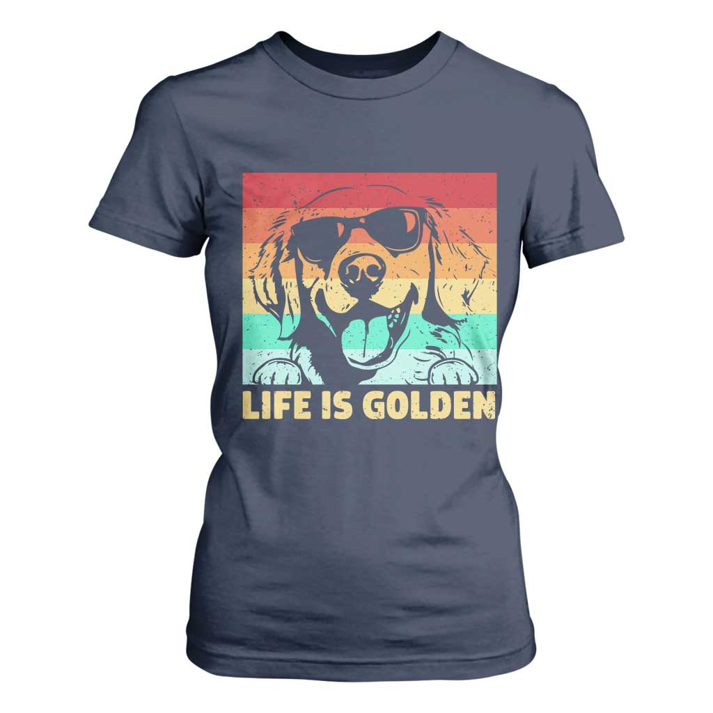 Golden Retriever Dog T Shirt For Women Life is Golden Retro Vintage TS10 Navy Print Your Wear