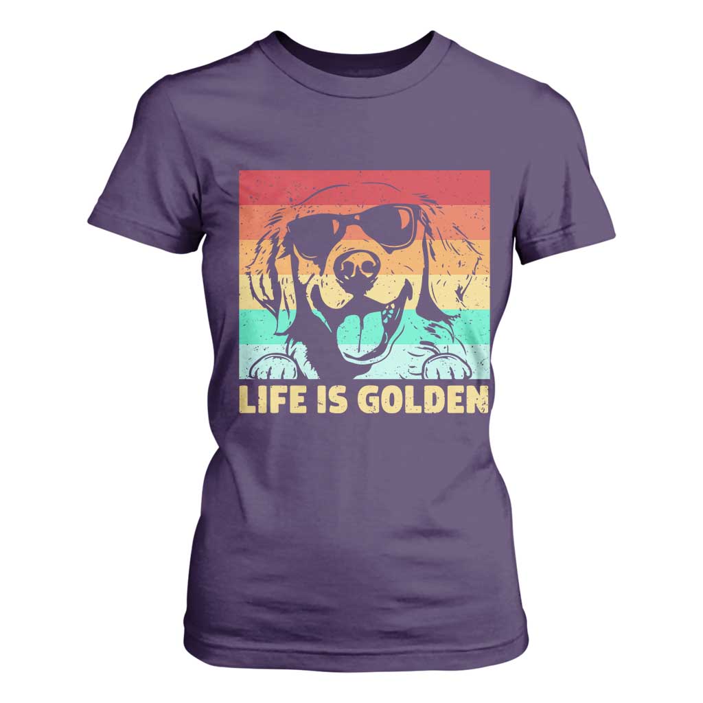 Golden Retriever Dog T Shirt For Women Life is Golden Retro Vintage TS10 Purple Print Your Wear