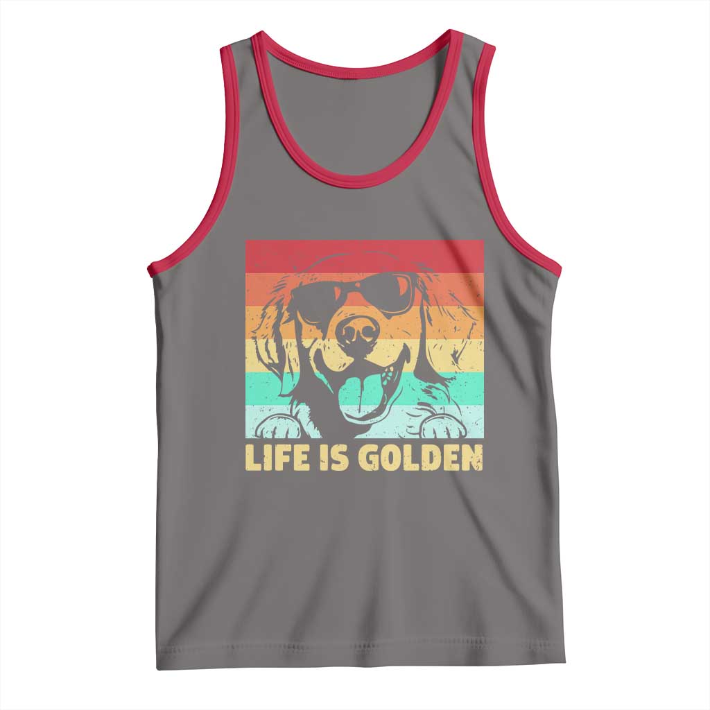 Golden Retriever Dog Tank Top Life is Golden Retro Vintage TS10 Deep Heather Red Print Your Wear