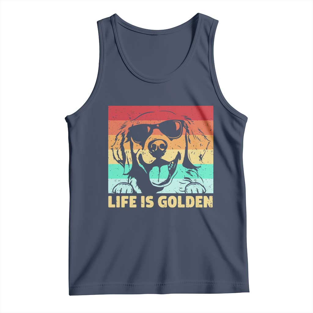 Golden Retriever Dog Tank Top Life is Golden Retro Vintage TS10 Navy Print Your Wear