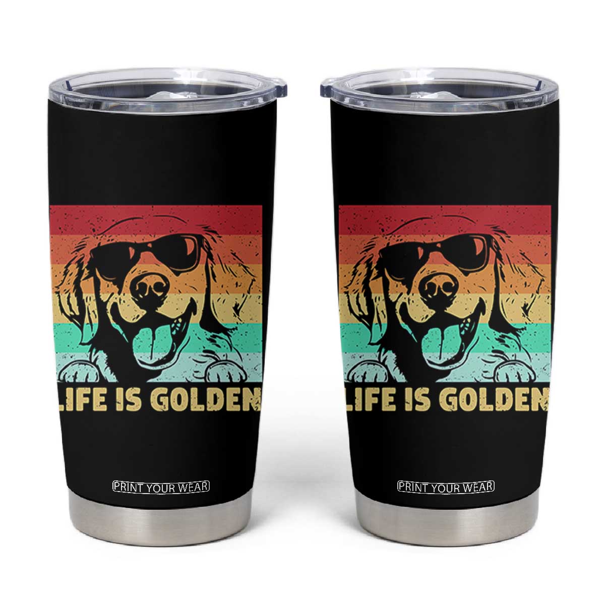 Golden Retriever Dog Tumbler Cup Life is Golden Retro Vintage TS10 Black Print Your Wear