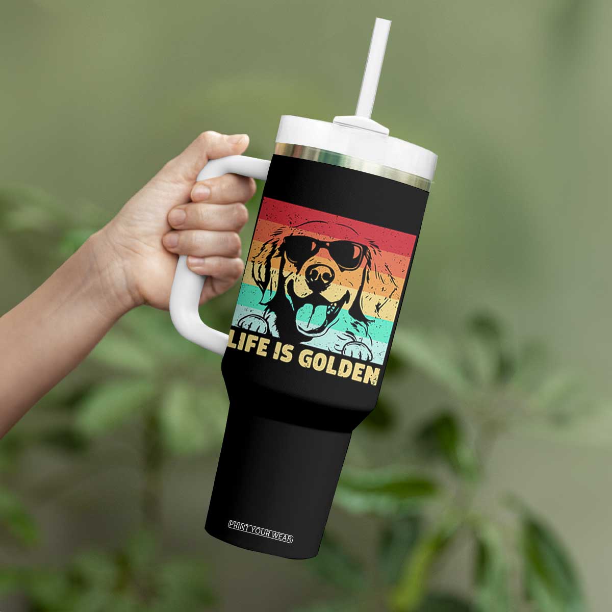 Golden Retriever Dog Tumbler With Handle Life is Golden Retro Vintage TS10 Print Your Wear