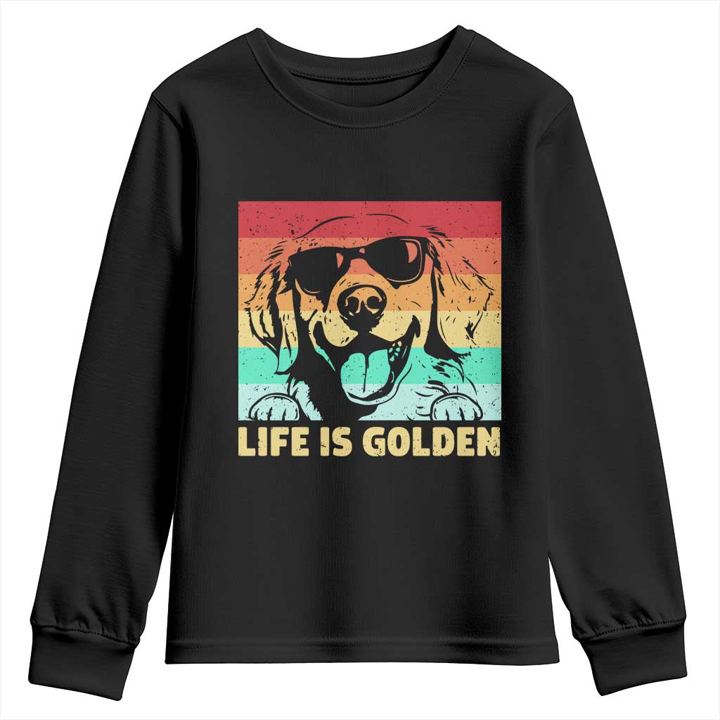 Golden Retriever Dog Youth Sweatshirt Life is Golden Retro Vintage TS10 Black Print Your Wear